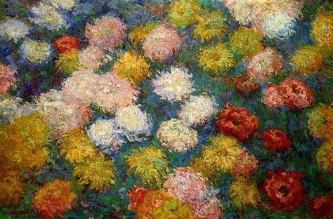 Along with starry night by vincent van gogh, water lilies are the most iconic images of impressionism. Chrysanthemums, 1897 - Claude Monet - WikiArt.org