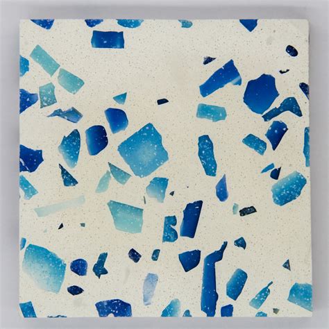 Customized Artificial Indoor 600x600mm Polished Flooring Blue Terrazzo