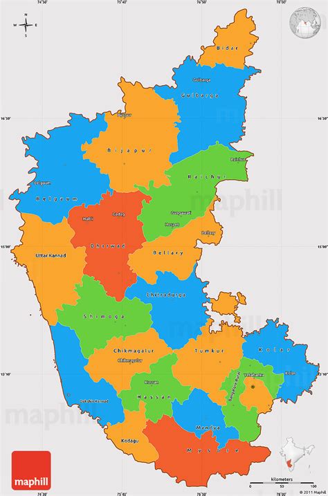 Detailed road map of karnataka, india showing tourist sites and hotels. Political Simple Map of Karnataka, cropped outside