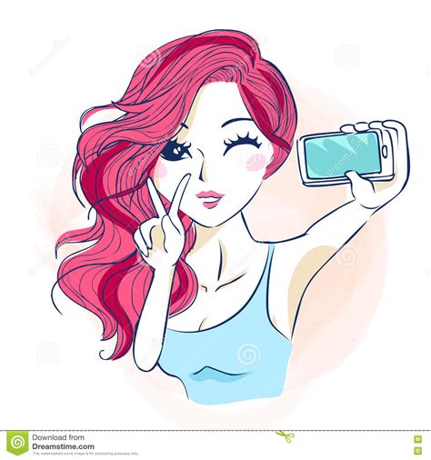 Cartoon woman selfie stock vector. Illustration of cute - 80681957
