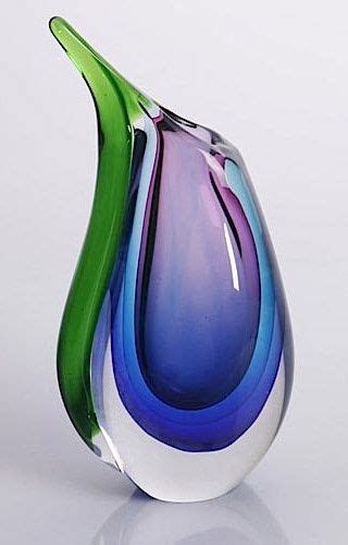 Hand Blown Purple Blue And Green Sommerso Teardrop Art Glass Vase Blown Glass Art Hand Blown