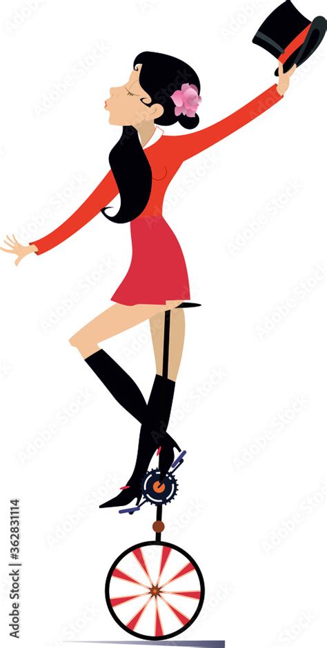 Pretty Woman Rides On The Unicycle Illustration Sexy Young Woman