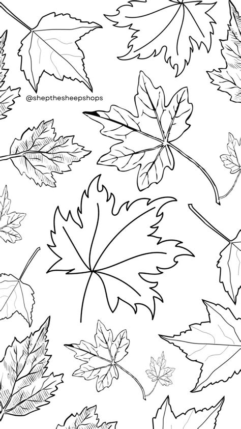 Pastel Minimalistic Autumn Fall Leaves Outline Pattern Background