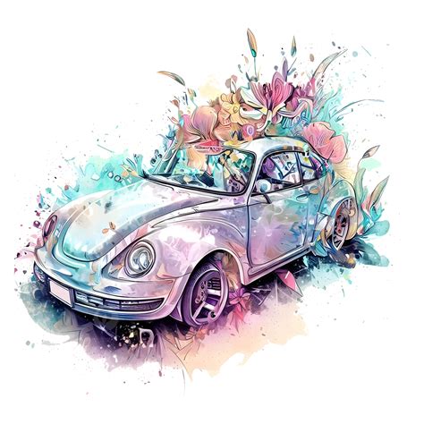 Watercolor Car Painting With Abstract Flower Splash Painting Car