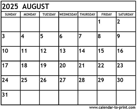 2025 Calendar One Page Printable Free