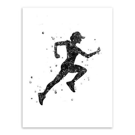 Triptych Modern Abstract Watercolor Running Art Print Poster Sports Ma