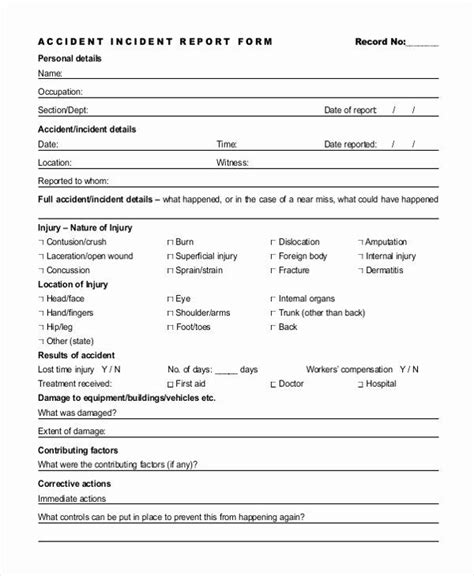 Accident Reporting Form Template Unique Accident Incident Report Form