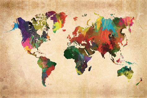 Colorful Map Of The World Cool Wall Decor Art Print Poster 12x18 Ebay
