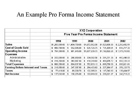 An Example Pro Forma Income Statement