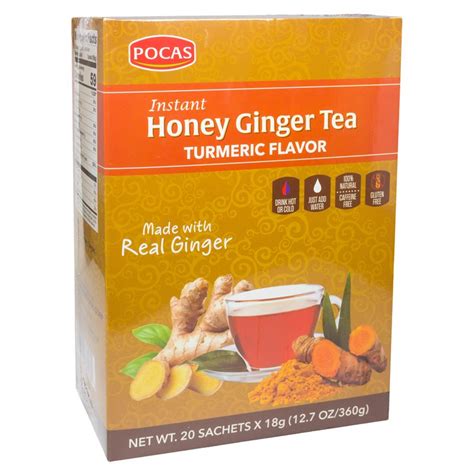 Pocas Tea Honey Ginger Tea Tumeric Flavor 24 Bags X 127 Oz 360g