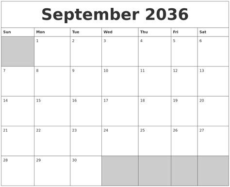 October 2036 Printable Calander