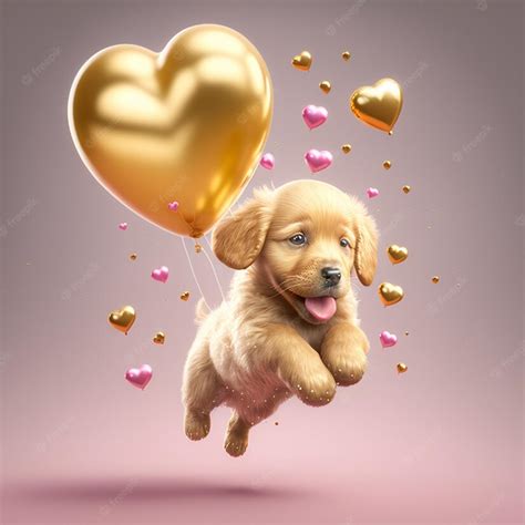 Premium Photo Puppy With Hearts And Balloons