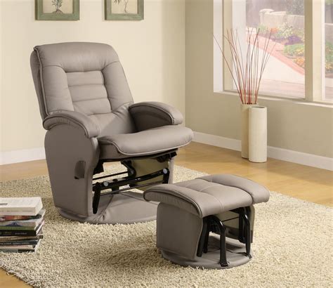 Deluxe Nursing Glider Swivel Rocker Recliner Beige Leather-Like Vinyl