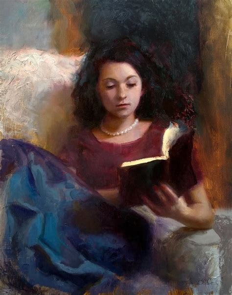 Jaidyn Reading A Book 1 Portrait Of Young Woman Painting By Karen