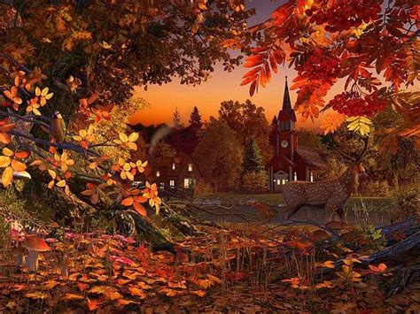 Fall Scenes Screensavers Calm Autumn Evening In The Countryside Near