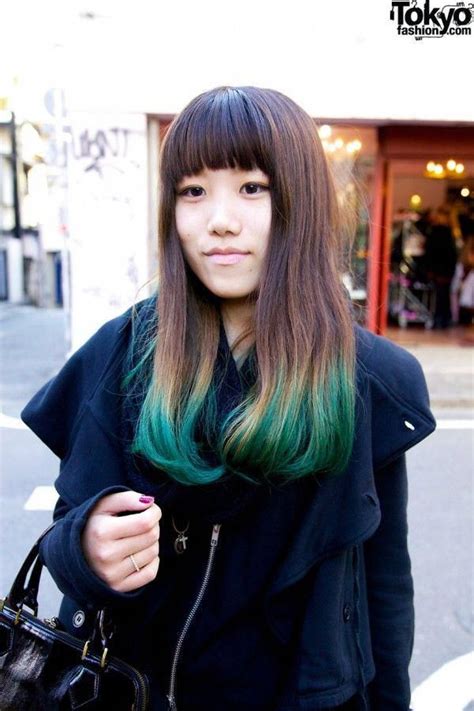 Faded Green Tipped Hair Green Hair Hair Color Asian Hair