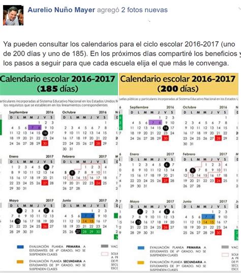 Calendario Escolar 2016 2017 185 Días Y 200 Días ¡oficial