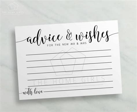 Advice And Wishes Cards Mr And Mrs Calligraphy Printable Advice For