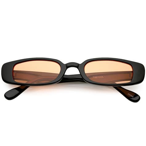 Unisex 90 S Retro Thin Rectangle Color Tone Lens Sunglasses Zerouv
