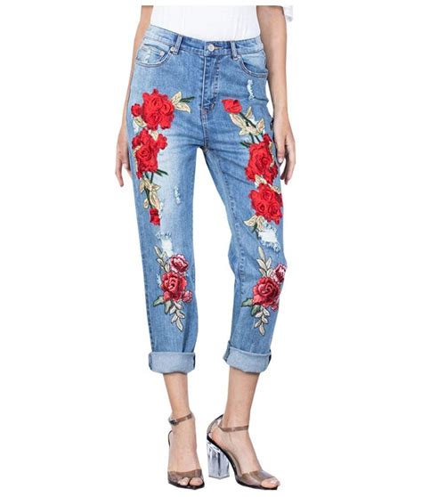 Embroidered Denim Pants Embroidery Jeans Rose Embroidery Vintage