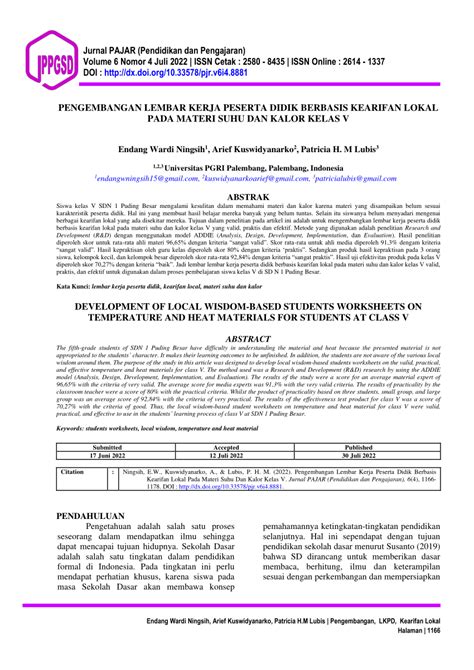 Pdf Pengembangan Lembar Kerja Peserta Didik Berbasis Kearifan Lokal