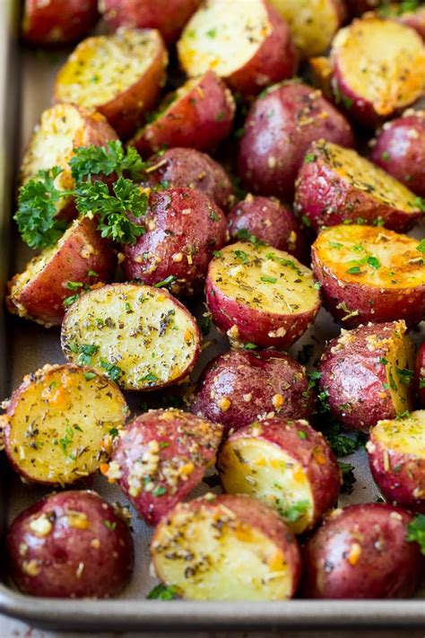 These Roasted Red Potatoes Are Coated In Garlic Herbs And Parmesan
