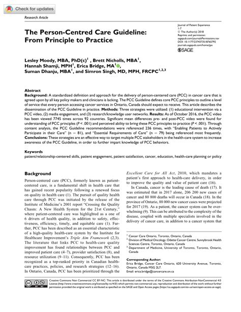 Pdf The Person Centred Care Guideline From Principle To Practice