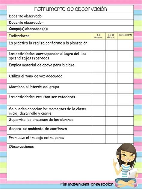 Instrumento de Observación Instrumentos de evaluacion preescolar Evaluaciones para preescolar