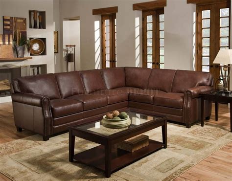 Cocoa Brown Top Grain Italian Leather Traditional Sectional Sofa Intended For Traditional Leather Sectional Sofas 