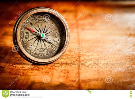 Vintage Compass Lies On An Ancient World Map Stock Image Image Of