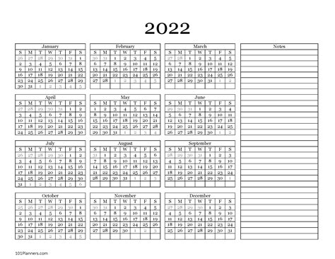 Free Printable 2022 Yearly Calendar At A Glance 101 Backgrounds