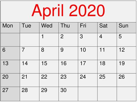 Blank April 2020 Calendar Pdf Printable Calendar And Holidays 2020