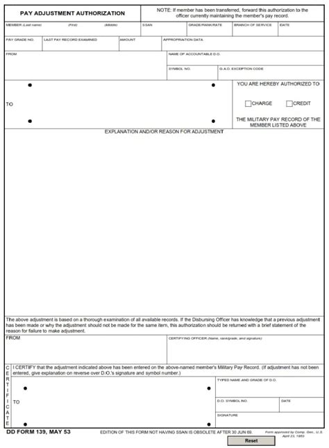 Dd Form 139 Pay Adjustment Authorization Dd Forms
