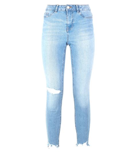 New Look Pale Blue Ripped Fray Hem Skinny Jenna Jeans At £1599 Love