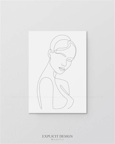 Printable Face Contour Drawing Art Woman In One Single Line Etsy
