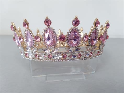 Corona De Lujo Cristal Rosa Dorado Princesa Xv Años Enviogra 1299