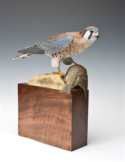 American Kestrel Falcon Bird Wood Carving Sculpture