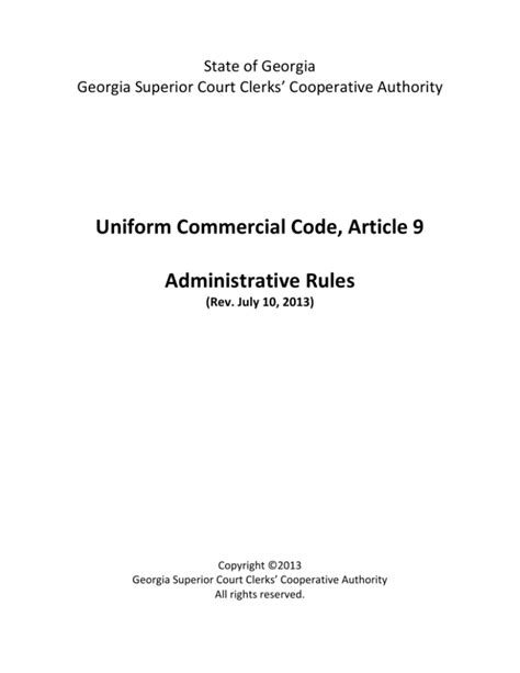Uniform Commercial Code Article 9 Administrative Rules