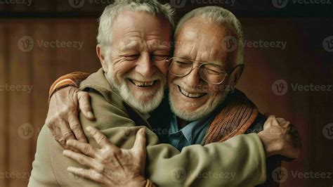 ai generative portrait of smiling millennial caucasian man feel grateful pose hug older 60s