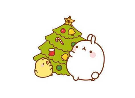 Christmas Cute Drawing Lovely Molang Rabbit Simple Tree Kawaii