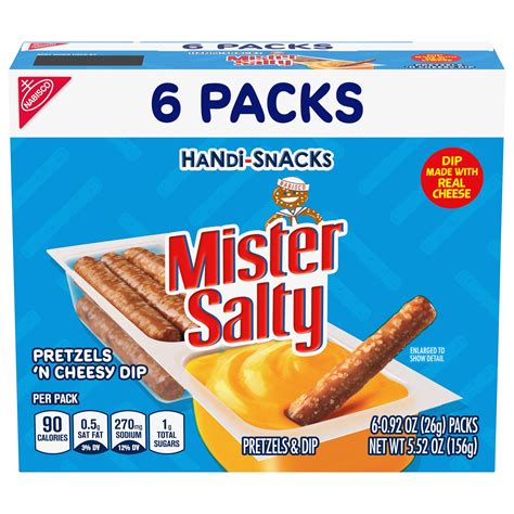 Handi Snacks Mister Salty Pretzels N Cheesy Dip Snack Packs 6 Snack