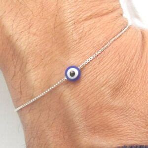 Sterling Silver Blue Evil Eye Amulet Charm Bead Bracelet Kabbalah