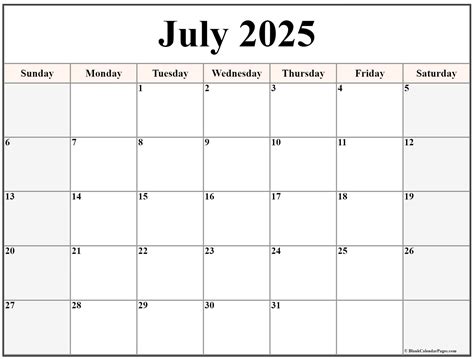 July 2025 Calendar Free Printable Calendar