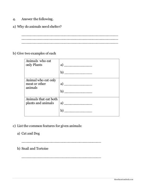 Science worksheet for class 3. Environmental Science (EVS) : Animals Worksheet (Class II)