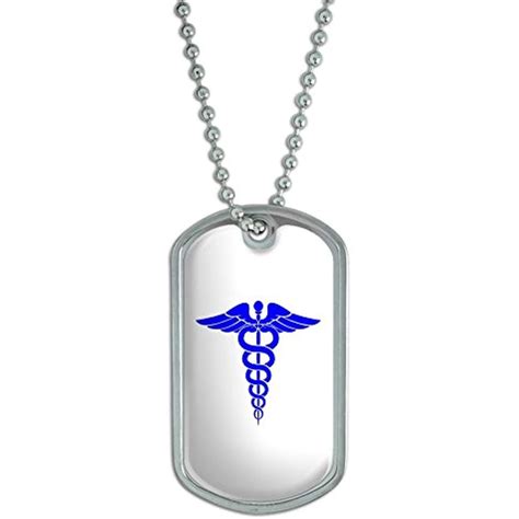 Caduceus Medical Symbol Blue Doctor Md Rn Emt Military Dog Tag