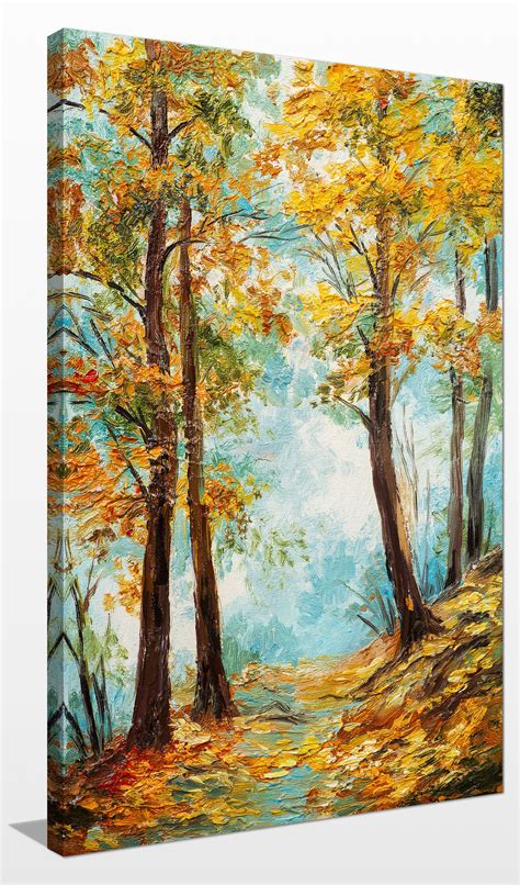 Autumn Trees Giclee Print Canvas Wall Art Forest Backdrops Yellow