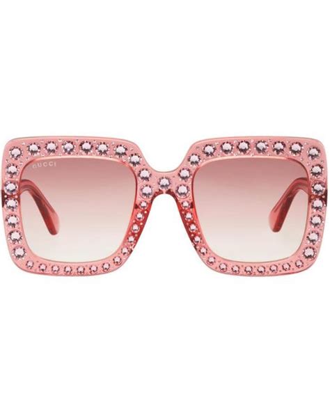 Gucci Pink Oversized Crystal Sunglasses Lyst