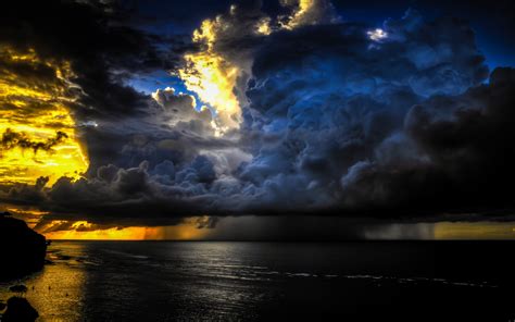 Wallpaper Ocean Tropics Dark Clouds Sky Sea Thunderstorm Storm