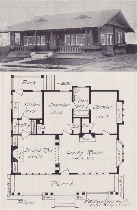 1908 Western Home Builder No 82 Bungalow Plan Vintage House Plans