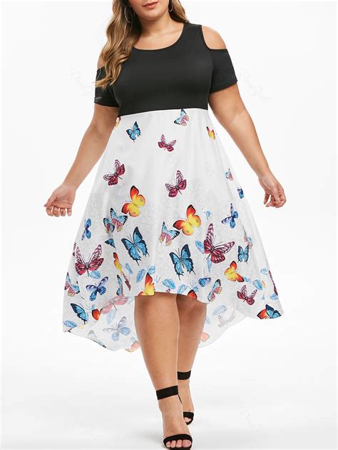 Plus Size Butterfly Print 2 In 1 Dip Hem Dress 31 Off Rosegal